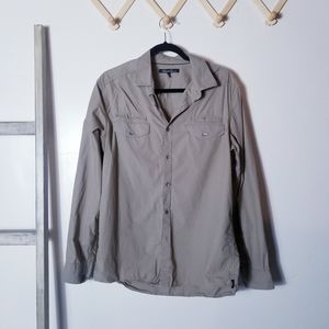 KENNETH COLE DARK OLIVE GRAY COLOR 100% COTTON BUTTON DOWN MENS SIZE LARGE